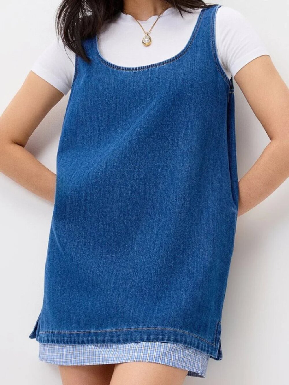 Needii Accent checkers denim dress